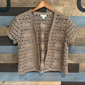 Coldwater Creek- brown. Open front, short sleeve